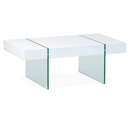 Konferenční stolek 110x60x40 cm, vysoký lesk bílý / čiré sklo