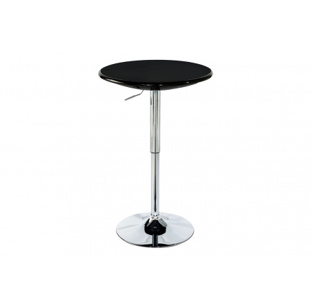 Barový stůl, deska černý plast, chromovaná podnož, výškově nastavitelná a otočný