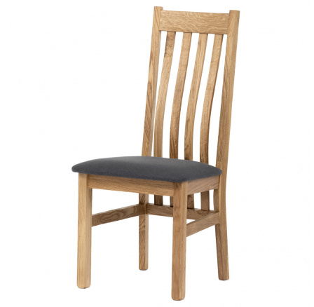 Dřevěná jídelní židle, potah antracitově šedá látka, masiv dub, přírodní odstín
