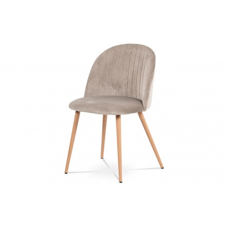 Jídelní židle - lanýžovásametová látka, kovová podnož, 3D dekor buk