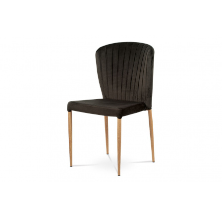 Jídelní židle, šedá sametová látka, kovová podnož, 3D dekor dub