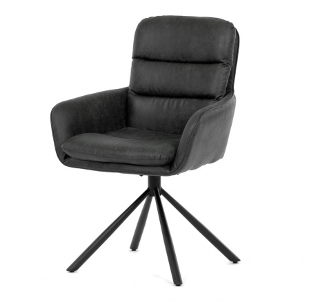 Jídelní židle šedá látka, otočný mechanismus P 90° + L90° s vratným mechanismem - funkce reset, černý kov