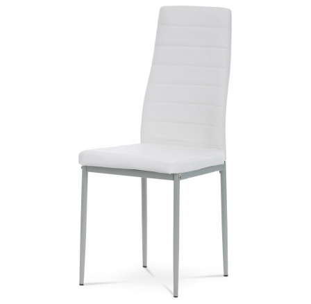 Židle jídelní, bílá koženka, šedý kov