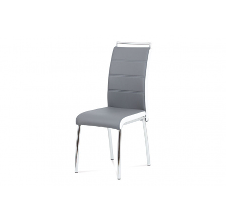 Jídelní židle, koženka šedá/bílý bok, madlo, chrom