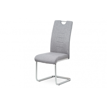Jídelní židle, stříbrná látka, kovová pohupová chromovaná podnož