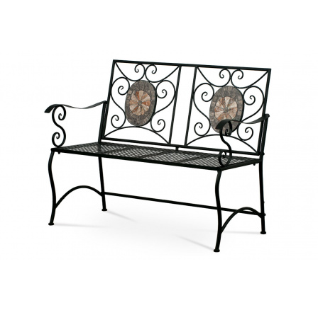 Zahradní lavice, keramická mozaika, kovová kontrukce, černý matný lak