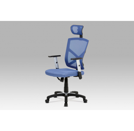 Kancelářská židle, potah modrá látka MESH a síťovina, MESH, černý plastový kříž,