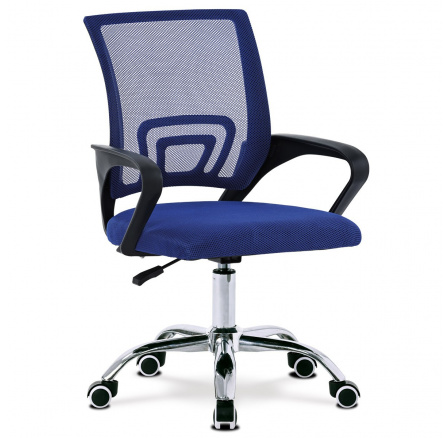 Kancelářská židle, potah modrá látka MESH a síťovina MESH, výškově nastavitelná, kovový chromovaný kříž