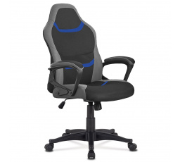 Kancelářská a herní židle, potah modrá, šedá a černá látka, houpací mechanismus