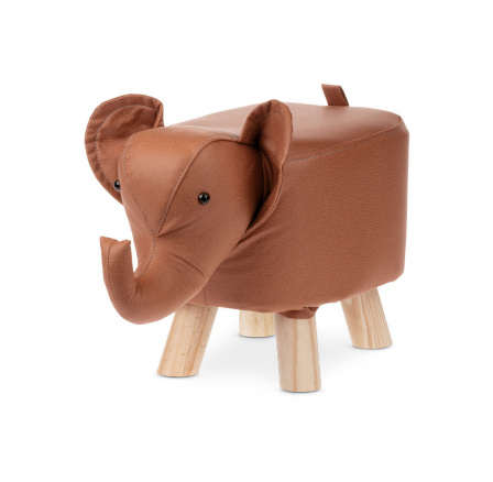 Taburet - slon, potah skořicově hnědá látka v dekoru kůže, nohy kaučukovník