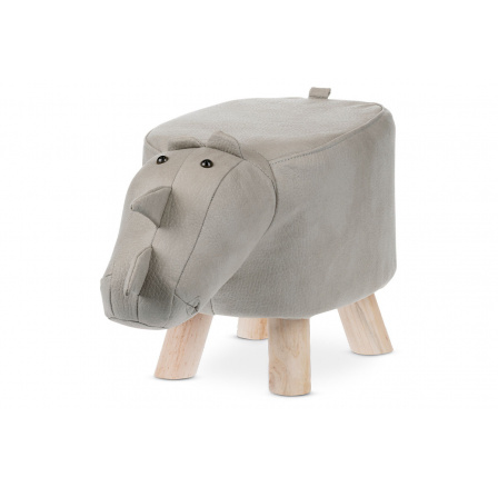 Taburet - nosorožec, potah světle šedá látka v dekoru kůže, nohy kaučukovník