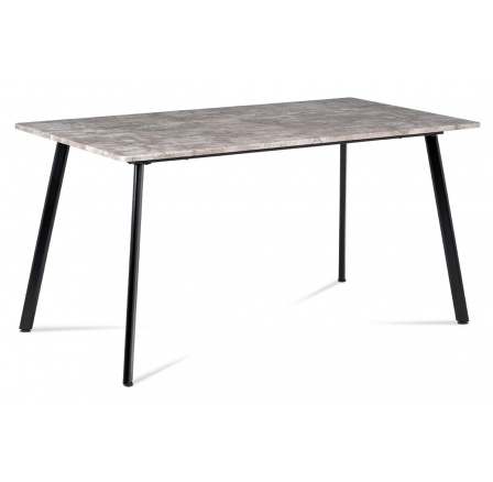 Jídelní stůl 150x80x76 cm, MDF dekor beton, kovová čtyřnohá podnož, černý matný