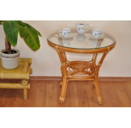 Ratanový stolek Bahama medový se sklem