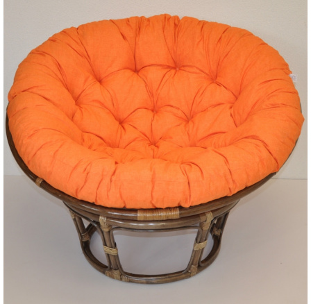 Ratanový papasan 100 cm hnědý polstr oranžový melír