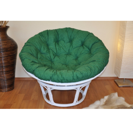 Ratanový papasan 115 cm bílý - polstr tmavě zelený melír
