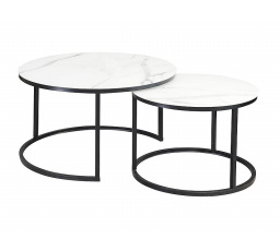 Konferenční stůl ATLANTA C - set 2 stolů, bílý efekt mramoru/černý mat