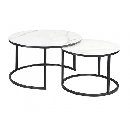 Konferenční stůl ATLANTA C - set 2 stolů, bílý efekt mramoru/černý mat