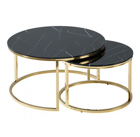 Konferenční stůl MUSE - set 2 stolů, efekt černého mramoru/zlatá