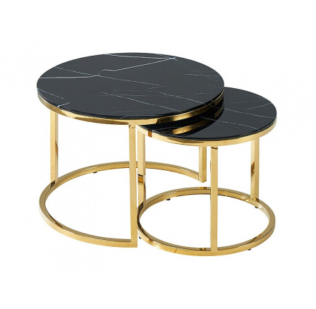 Konferenční stůl MUSE II - set 2 stolů, efekt černého mramoru/zlatá