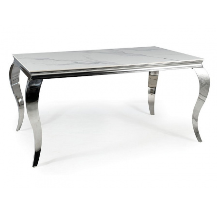 Jídelní stůl PRINCE CERAMIC - Calacatta, 150x90 cm, Bílá/Chrom