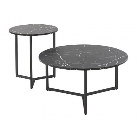 Konferenční stůl RAVELLO - set 2 stolů, s efektem černého mramoru/černý