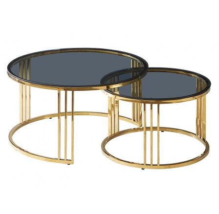 Konferenční stůl VIENNA - set 2 stolů, kouřové sklo/zlatá