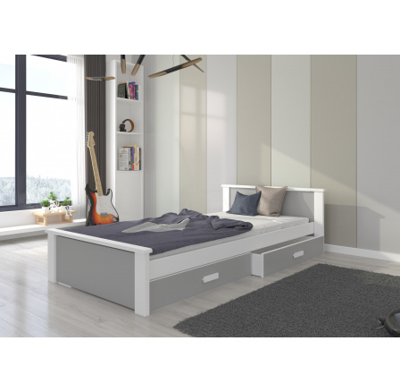 Postel ALDEX 180x80 Bílá+Světle šedá s matrací