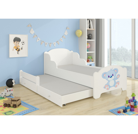 Dětská postel AMADIS II s přistýlkou a matracemi 160x80 cm, Bílá/Blue Bear