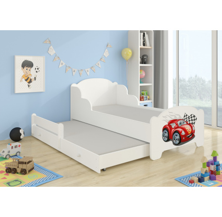 Dětská postel AMADIS II s přistýlkou a matracemi 160x80 cm, Bílá/Car ZigZag