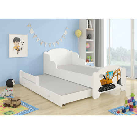 Dětská postel AMADIS II s přistýlkou a matracemi 160x80 cm, Bílá/Orange Digger