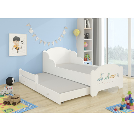 Dětská postel AMADIS II s přistýlkou a matracemi 160x80 cm, Bílá/Dinosaurus