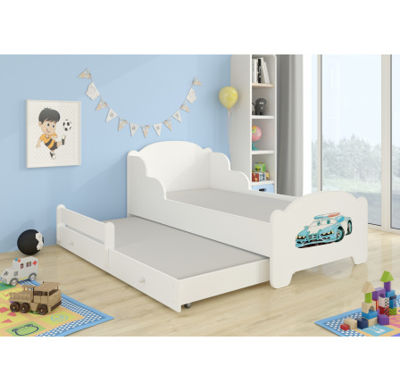 Dětská postel AMADIS II s přistýlkou a matracemi 160x80 cm, Bílá/Police Car