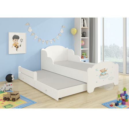 Dětská postel AMADIS II s přistýlkou a matracemi 160x80 cm, Bílá/Teddy Bear and Cloud