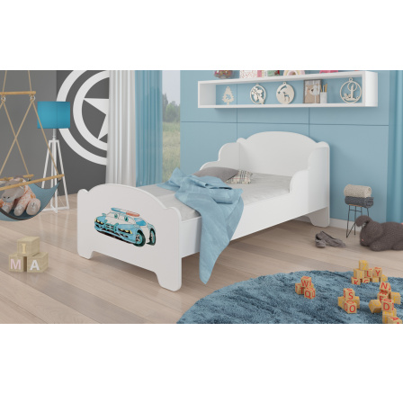 Dětská postel AMADIS s matrací 160x80 cm, Bílá/Police Car