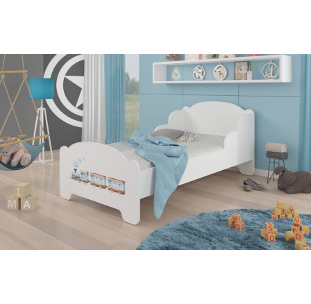Dětská postel AMADIS s matrací 140x70 cm, Bílá/Railway