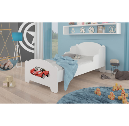 Dětská postel AMADIS s matrací 160x80 cm, Bílá/Red Car