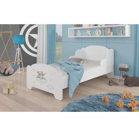 Dětská postel AMADIS s matrací 160x80 cm, Bílá/Teddy Bear and Cloud