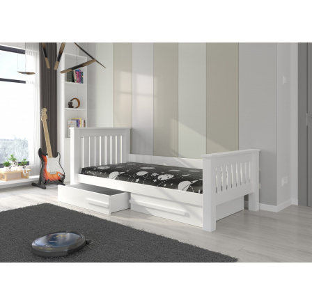 Postel dětská CARMEL 200x90 Bílá+Bílá postel s matrací