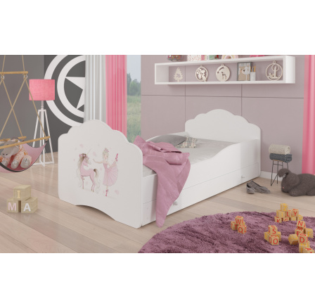 Postel dětská CASIMO BALLERINA S JEDNOROŽCEM 140x70 Bílá s matrací a zásuvkou