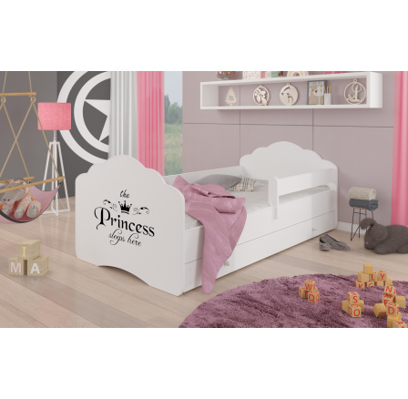 Postel dětská CASIMO PRINCESS BLACK 160x80 Bílá s matrací, zábranou a zásuvkou