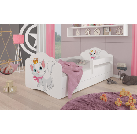 Postel dětská CASIMO CAT 140x70 Bílá s matrací, zábranou a zásuvkou