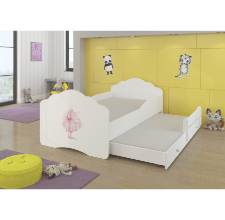 Dětská postel s přistýlkou a matracemi CASIMO II, 160x80 cm, Bílá/Ballerina