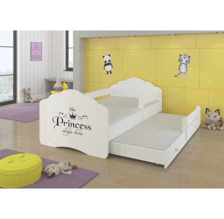 Dětská postel s přistýlkou, matracemi a zábranou CASIMO II, 160x80 cm, Bílá/Princess Black