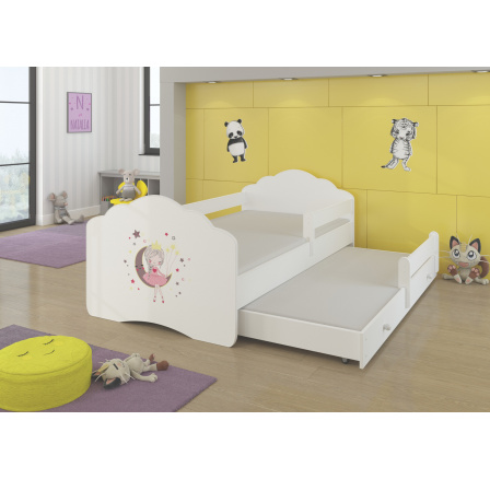 Dětská postel s přistýlkou, matracemi a zábranou CASIMO II, 160x80 cm, Bílá/Sleeping princess