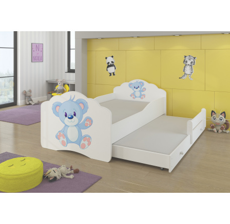 Dětská postel s přistýlkou a matracemi CASIMO II, 160x80 cm, Bílá/Bear