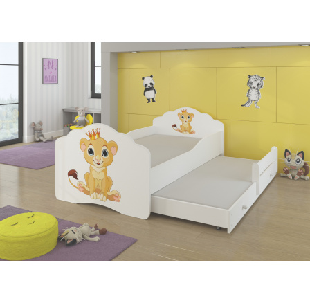 Dětská postel s přistýlkou a matracemi CASIMO II, 160x80 cm, Bílá/Lion