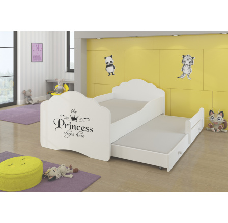 Dětská postel s přistýlkou a matracemi CASIMO II, 160x80 cm, Bílá/Princess Black