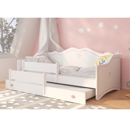 Dětská postel EMKA II s přistýlkou a ozdobným čelem, Bílá/Růžová