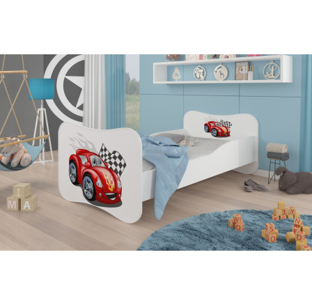 Dětská postel GONZALO s matrací, 140x70 cm, Bílá/Car ZigZag