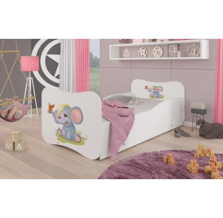 Dětská postel GONZALO s matrací a šuplíkem, 140x70 cm, Bílá/Elephant